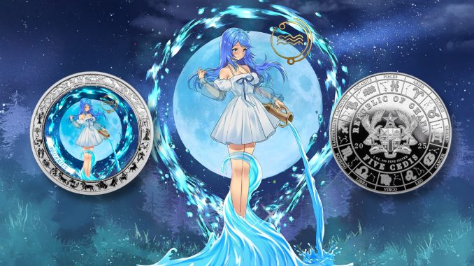 Aquarius - Anime Zodiac Series series coin collection - Ghana 1oz pure silver coin