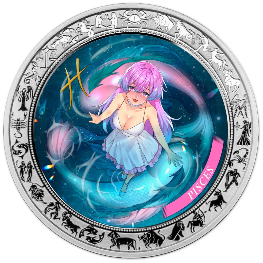 Pisces - Anime Zodiac Series series coin collection - Ghana 1oz pure silver coin