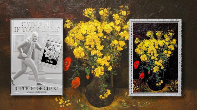 Poppy Flowers by Van Gogh - Catch Me If You Canvas (Stolen Art) series coin collection - Ghana 1oz pure silver coin