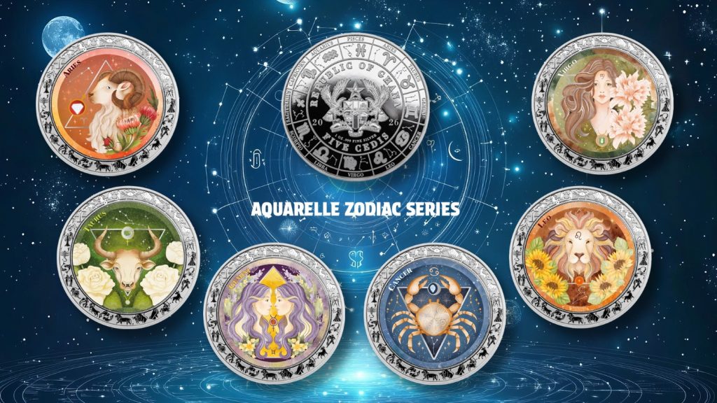 Leo - Aquarelle Zodiac Series series coin collection - Ghana 1oz pure silver coin