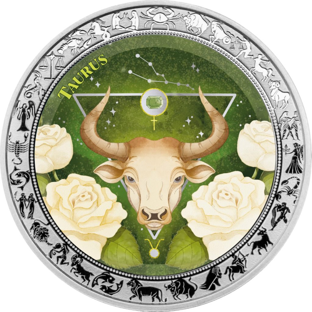 Taurus - Aquarelle Zodiac Series series coin collection - Ghana 1oz pure silver coin