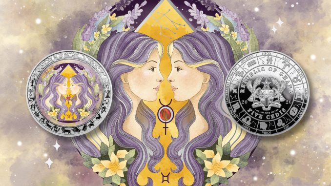 Gemini - Aquarelle Zodiac Series series coin collection - Ghana 1oz pure silver coin