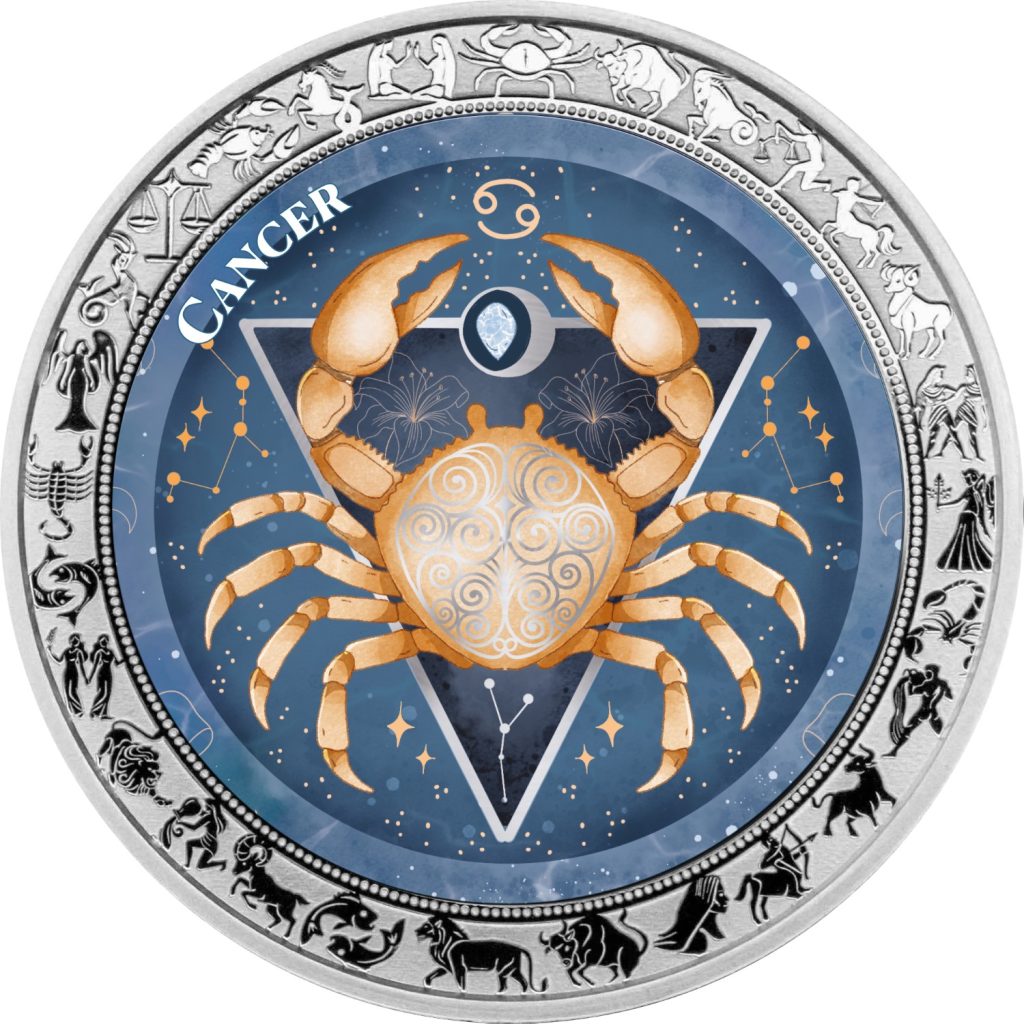 Cancer - Aquarelle Zodiac Series series coin collection - Ghana 1oz pure silver coin