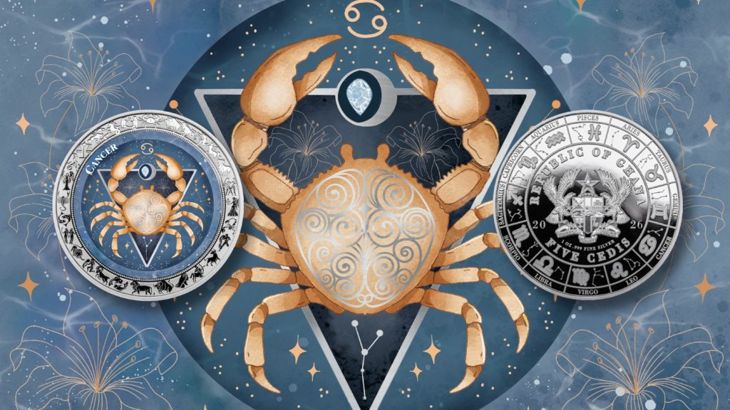 Cancer - Aquarelle Zodiac Series series coin collection - Ghana 1oz pure silver coin