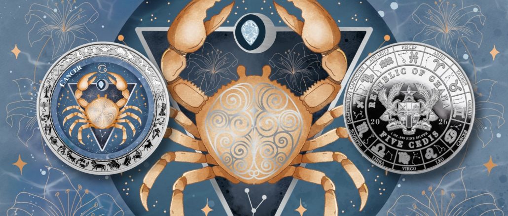 Cancer - Aquarelle Zodiac Series series coin collection - Ghana 1oz pure silver coin