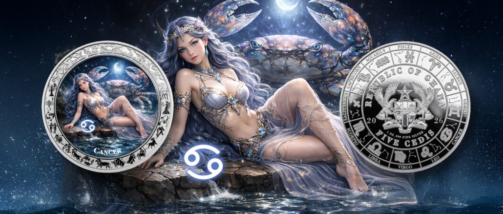 Cancer - Goddesses Zodiac Series series coin collection - Ghana 1oz pure silver coin