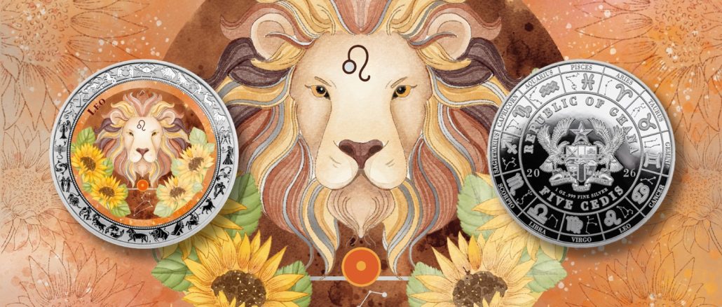 Leo - Aquarelle Zodiac Series series coin collection - Ghana 1oz pure silver coin