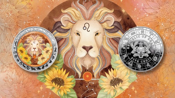 Leo - Aquarelle Zodiac Series series coin collection - Ghana 1oz pure silver coin