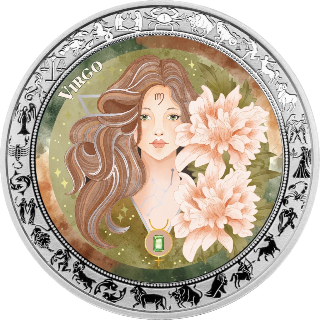 Virgo - Aquarelle Zodiac Series series coin collection - Ghana 1oz pure silver coin