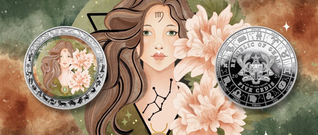 Virgo - Aquarelle Zodiac Series series coin collection - Ghana 1oz pure silver coin