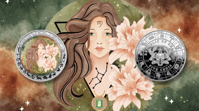 Virgo - Aquarelle Zodiac Series series coin collection - Ghana 1oz pure silver coin