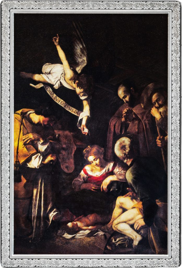 Nativity with San Lorenzo and San Francesco by Caravaggio - Catch Me If You Canvas (Stolen Art) series coin collection - Ghana 1oz pure silver coin