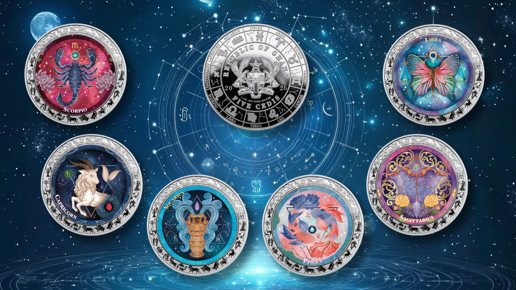 Libra - Aquarelle Zodiac Series series coin collection - Ghana 1oz pure silver coin