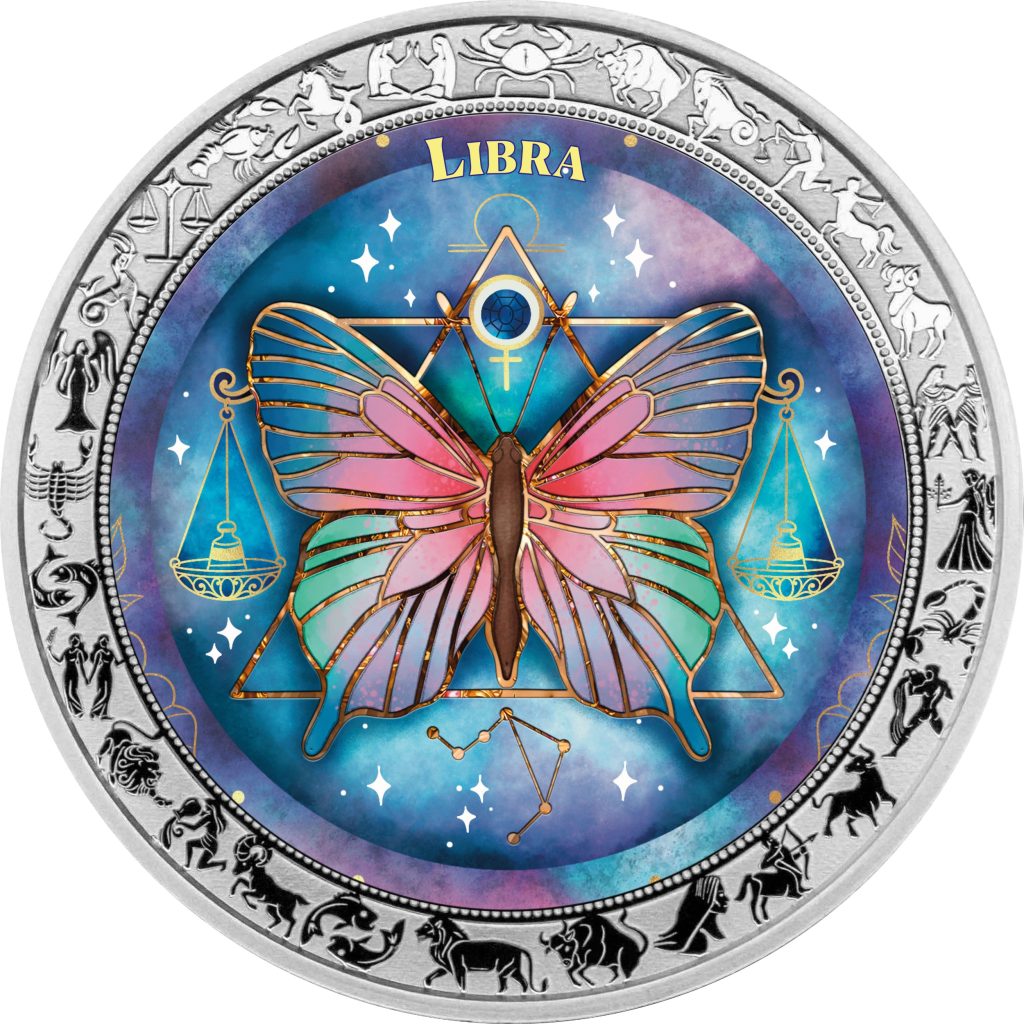 Libra - Aquarelle Zodiac Series series coin collection - Ghana 1oz pure silver coin