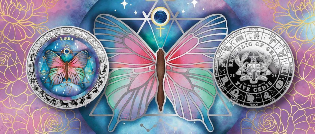 Libra - Aquarelle Zodiac Series series coin collection - Ghana 1oz pure silver coin