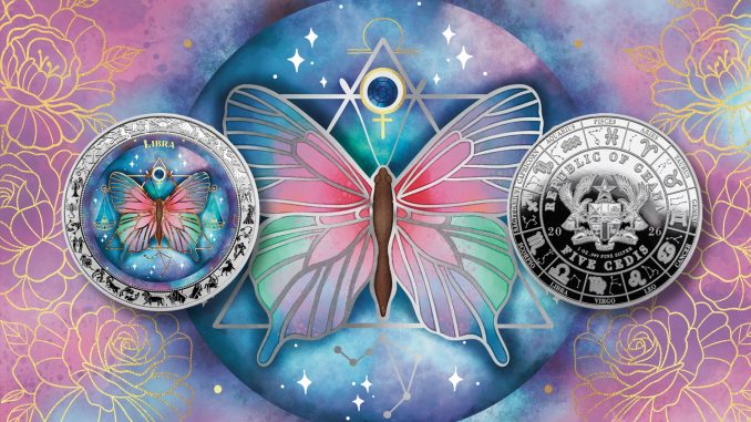Libra - Aquarelle Zodiac Series series coin collection - Ghana 1oz pure silver coin