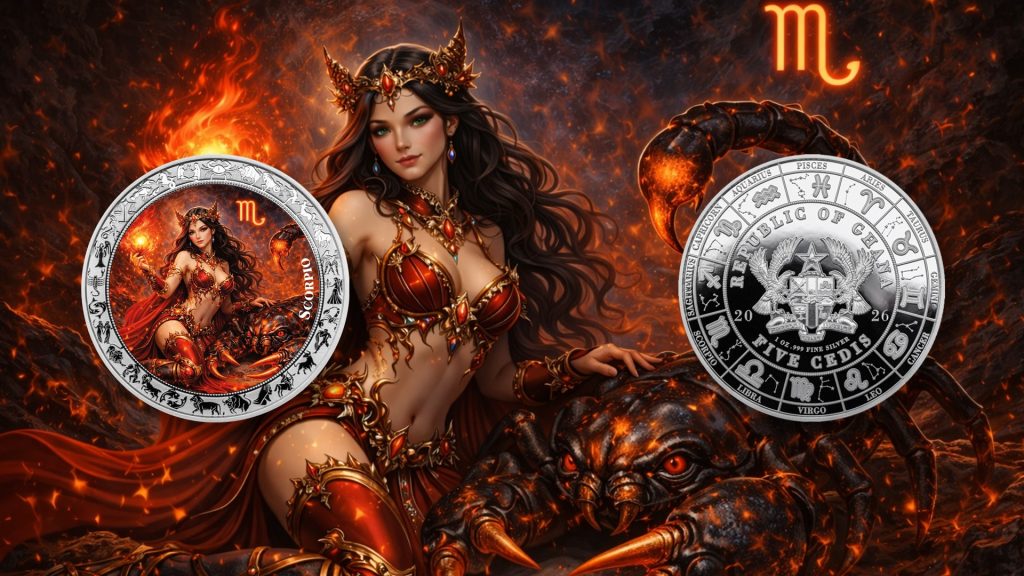 Scorpio - Goddesses Zodiac Series series coin collection - Ghana 1oz pure silver coin