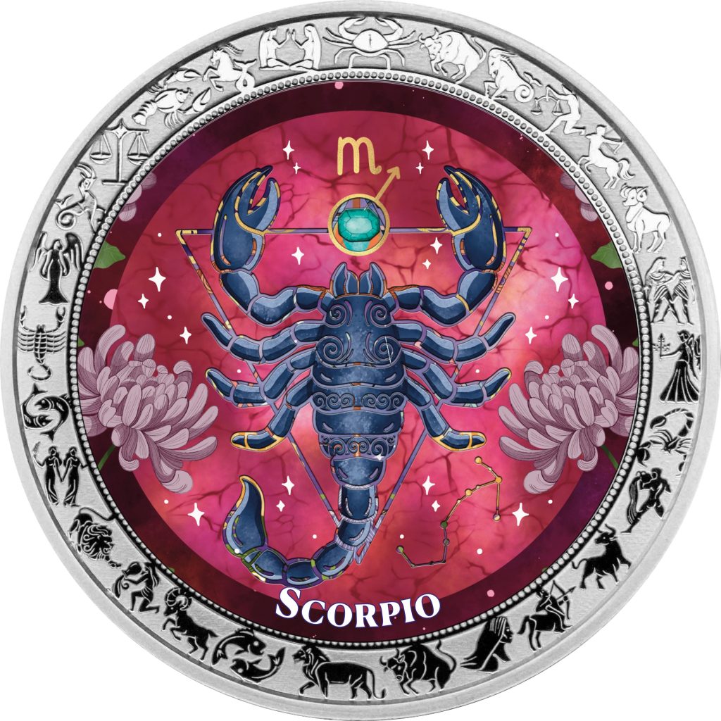 Scorpio - Aquarelle Zodiac Series series coin collection - Ghana 1oz pure silver coin