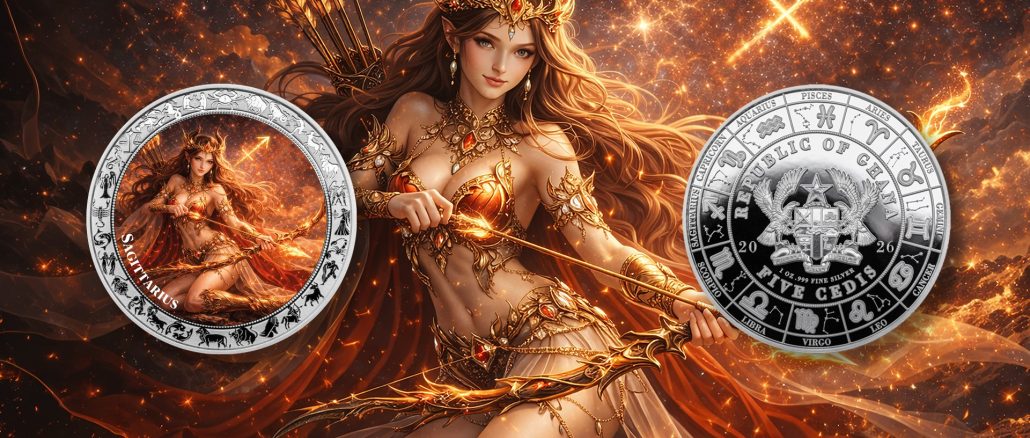 Sagittarius - Goddesses Zodiac Series series coin collection - Ghana 1oz pure silver coin
