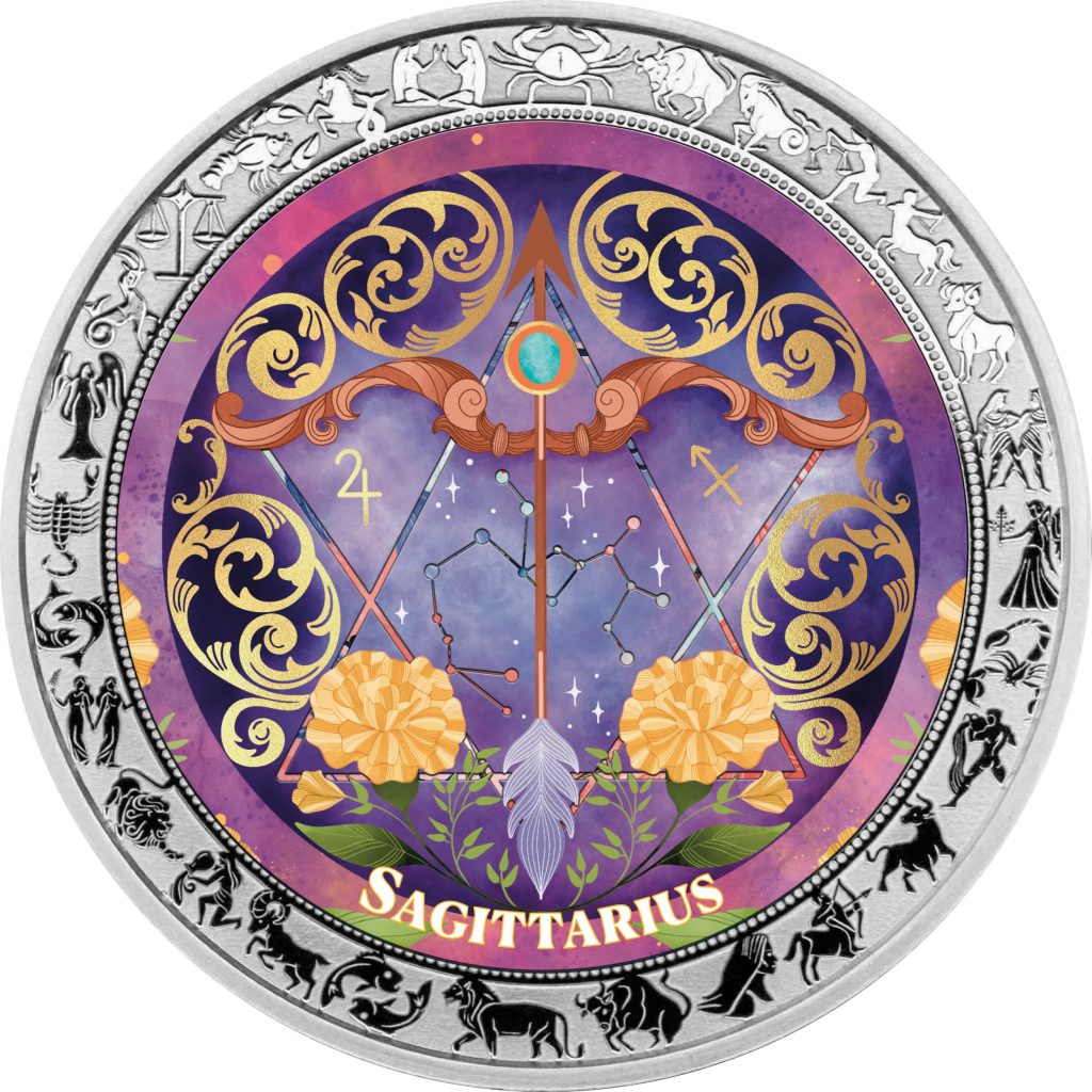 Sagittarius - Aquarelle Zodiac Series series coin collection - Ghana 1oz pure silver coin