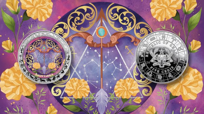 Sagittarius - Aquarelle Zodiac Series series coin collection - Ghana 1oz pure silver coin