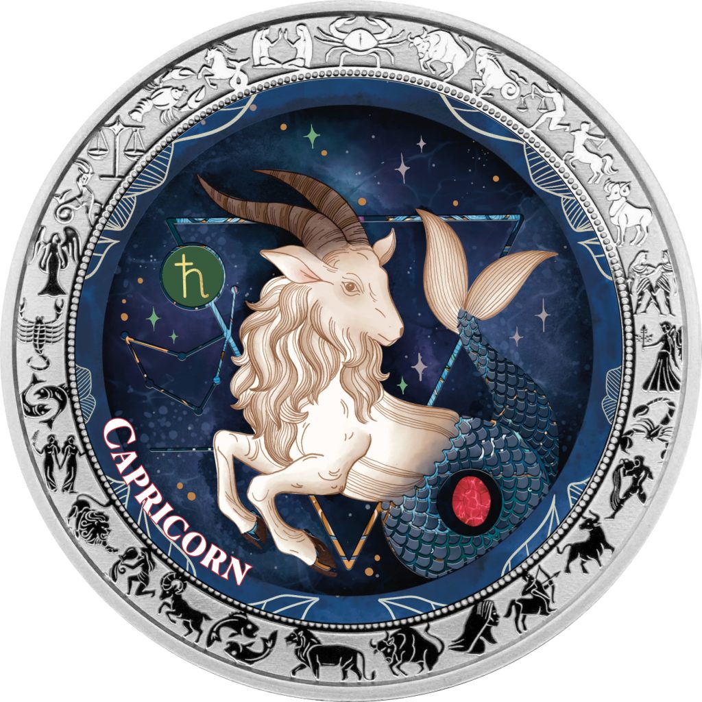 Capricorn - Aquarelle Zodiac Series series coin collection - Ghana 1oz pure silver coin