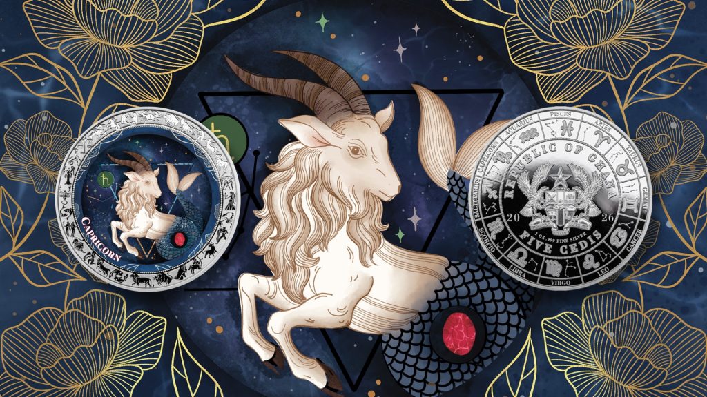 Capricorn - Aquarelle Zodiac Series series coin collection - Ghana 1oz pure silver coin