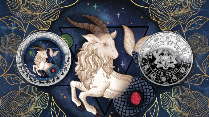 Capricorn - Aquarelle Zodiac Series series coin collection - Ghana 1oz pure silver coin