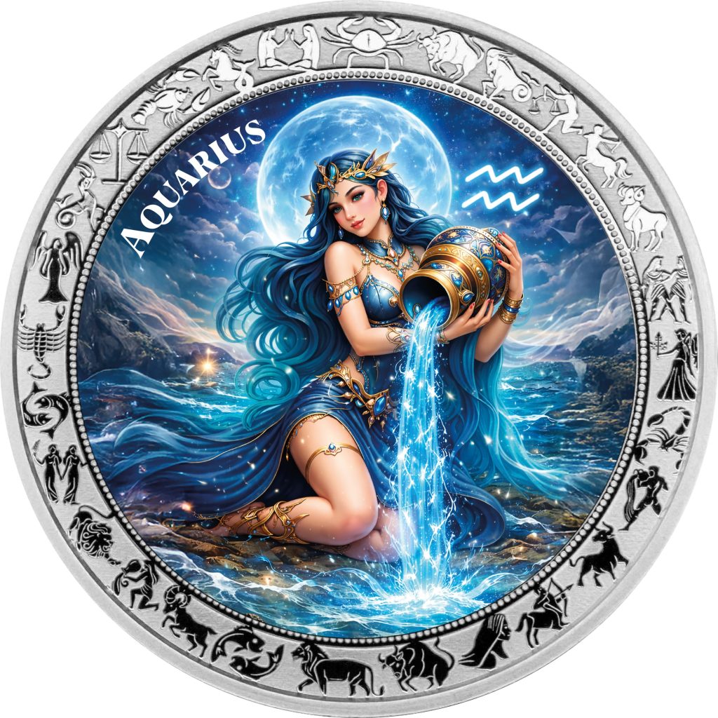 Aquarius - Goddesses Zodiac Series series coin collection - Ghana 1oz pure silver coin