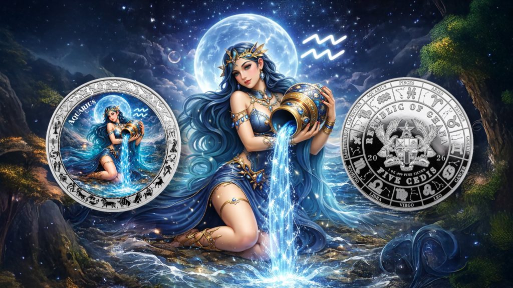 Aquarius - Goddesses Zodiac Series series coin collection - Ghana 1oz pure silver coin