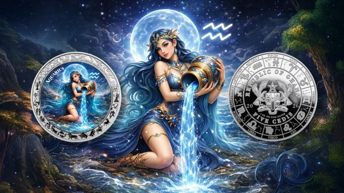 Aquarius - Goddesses Zodiac Series series coin collection - Ghana 1oz pure silver coin