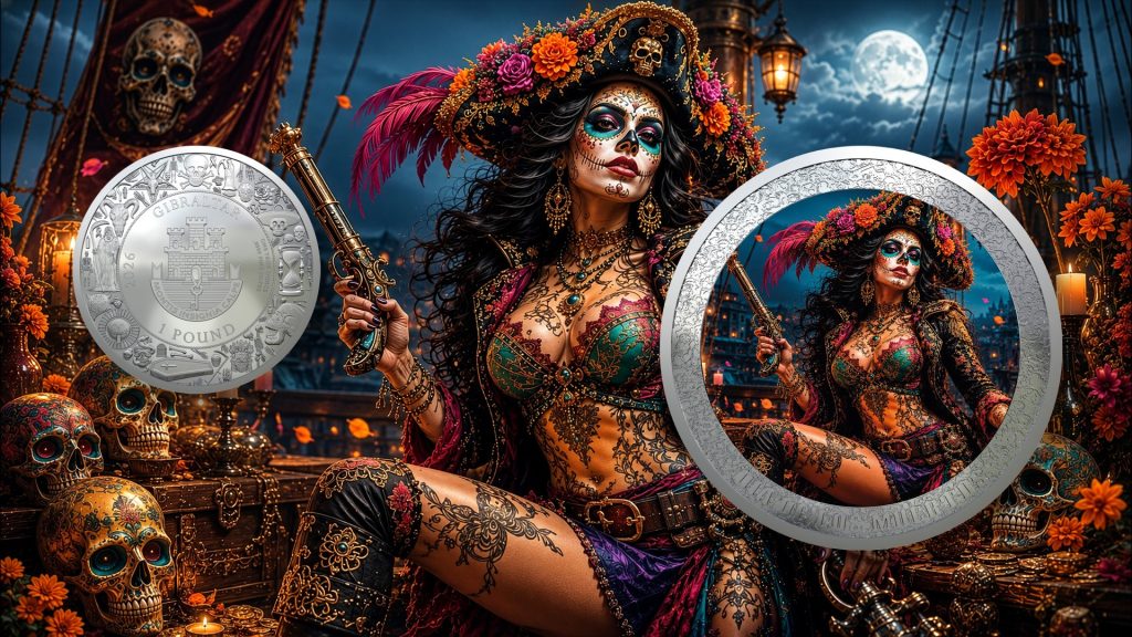 Pirate Queen - Dia De Los Muertos series - 2026 Gibraltar 1 Pound - 1oz pure silver coin POPCOINS