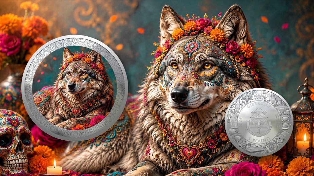 Spirit Wolf - Dia De Los Muertos series - 2026 Gibraltar 1 Pound - 1oz pure silver coin POPCOINS