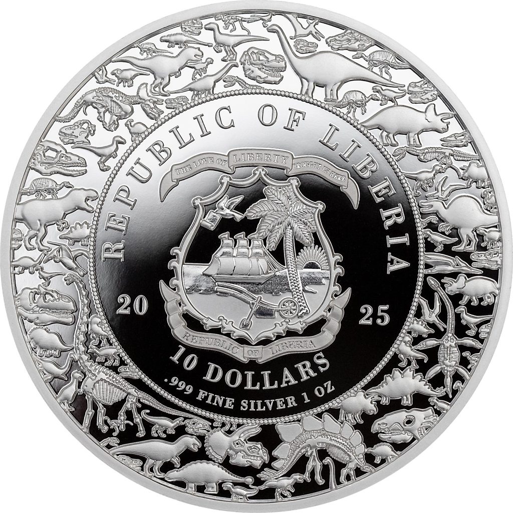 Velociraptor - Jurassic Life Dinosaurs - Liberia 1oz pure silver coin
