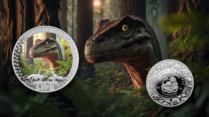 Velociraptor - Jurassic Life Dinosaurs - Liberia 1oz pure silver coin Velociraptor - Jurassic Life Dinosaurs - Liberia 1oz pure silver coin