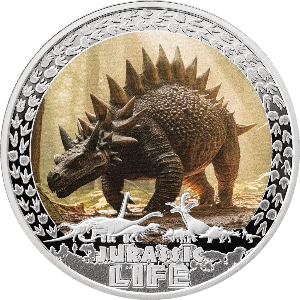 Stegosaurus - Jurassic Life Dinosaurs - Liberia 1oz pure silver coin