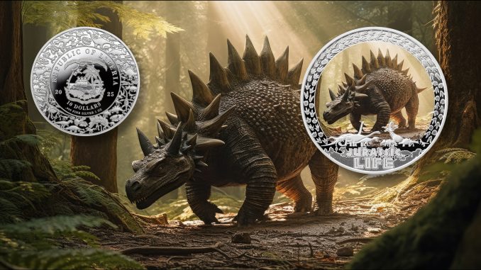 Stegosaurus - Jurassic Life Dinosaurs - Liberia 1oz pure silver coin