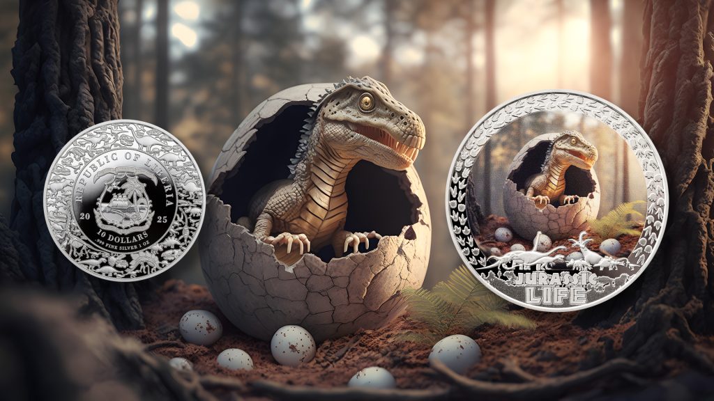 T-Rex Hatchling - Jurassic Life Dinosaurs - Liberia 1oz pure silver coin