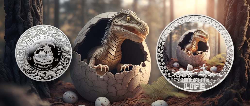 T-Rex Hatchling - Jurassic Life Dinosaurs - Liberia 1oz pure silver coin