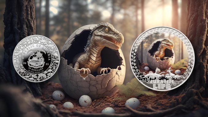 T-Rex Hatchling - Jurassic Life Dinosaurs - Liberia 1oz pure silver coin