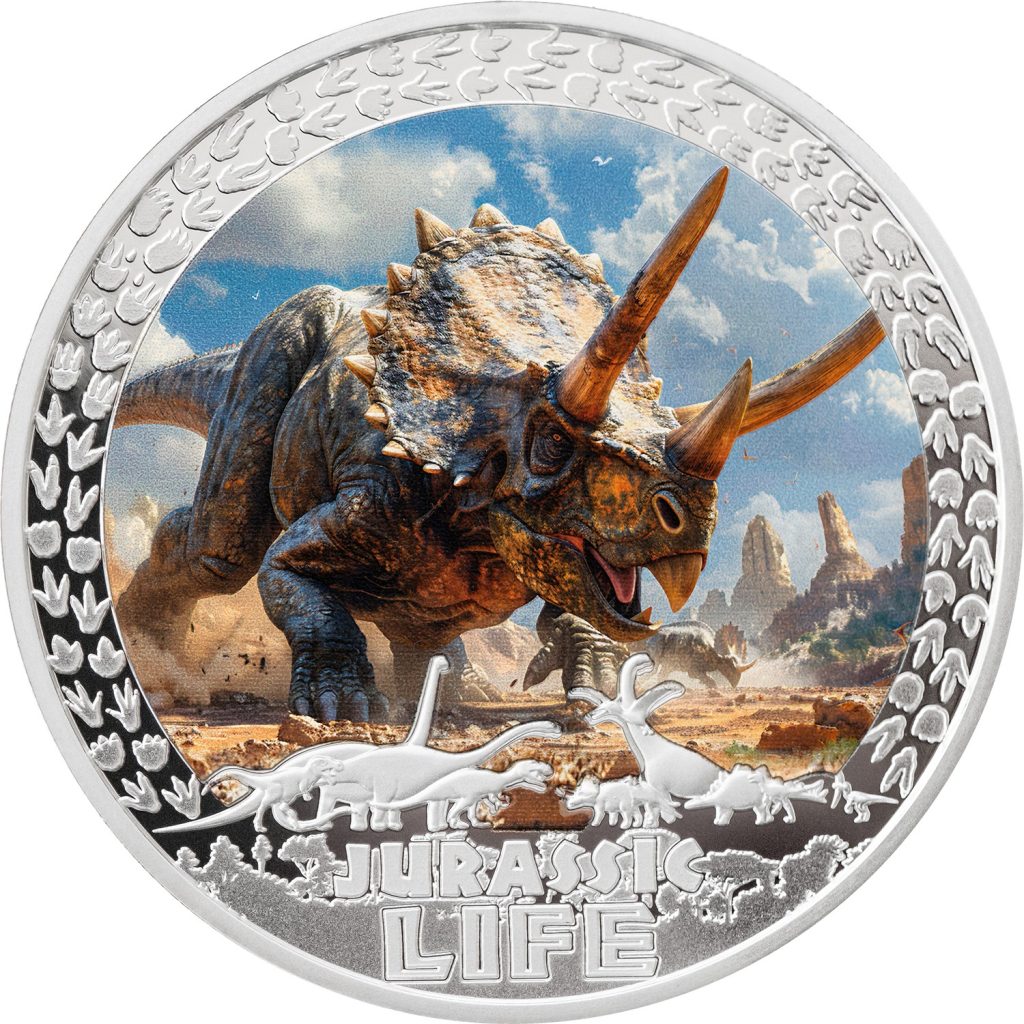 Triceratops - Jurassic Life Dinosaurs - Liberia 2oz pure silver coin
