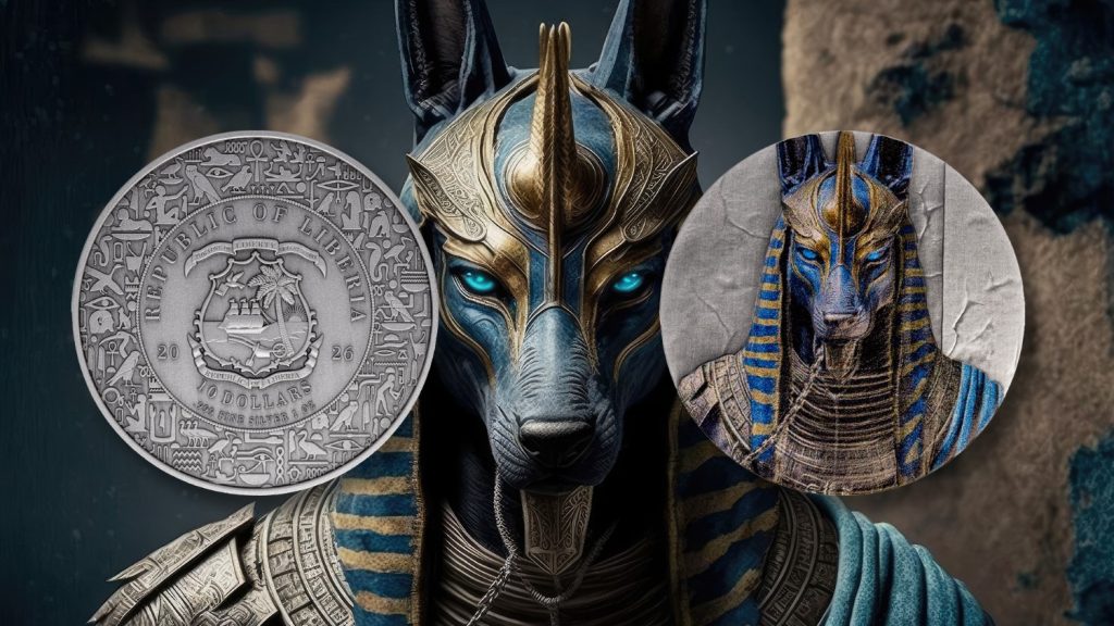 Anubis UHR Antiqued - Egyptian Heritage coin collection - 2026 Liberia 1oz pure silver coin