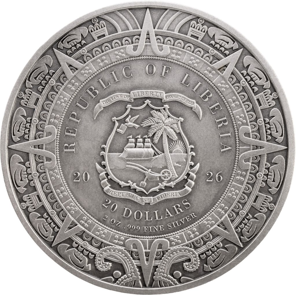 Xiuhtecuhtli 2oz UHR - Aztec Heritage series - Liberia 2026 Antiqued 2 oz silver coin