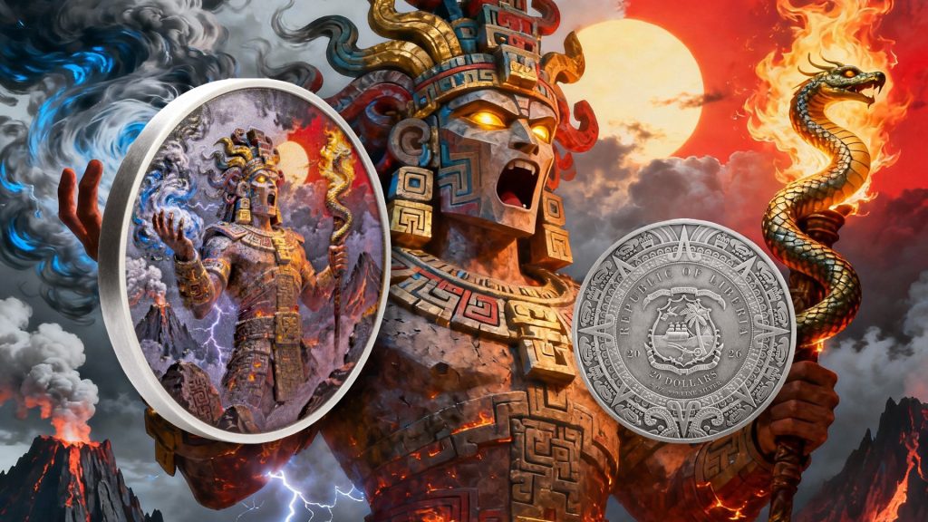 Xiuhtecuhtli 2oz UHR - Aztec Heritage series - Liberia 2026 Antiqued 2 oz silver coin