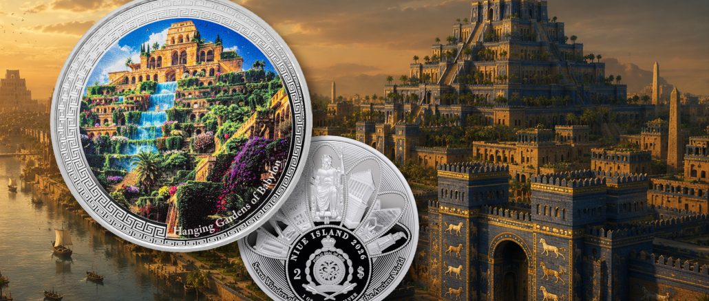 Hanging Gardens of Babylon - 7 Wonders of the Ancient World series - Niue 2026 1oz Silver Proof coin