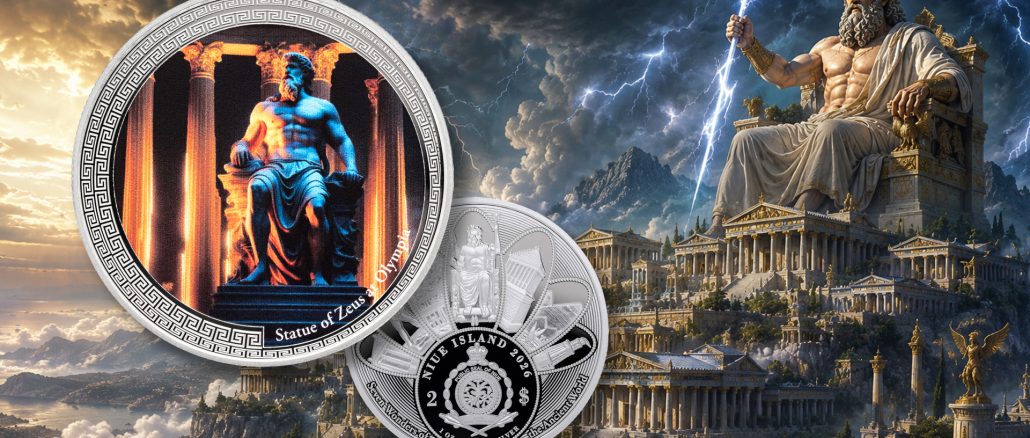 Statue of Zeus at Olympia - 7 Wonders of the Ancient World series - Niue 2026 1oz Silver Proof coin